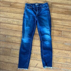 MOTHER Dark Blue Skinny Jeans with Raw Hem